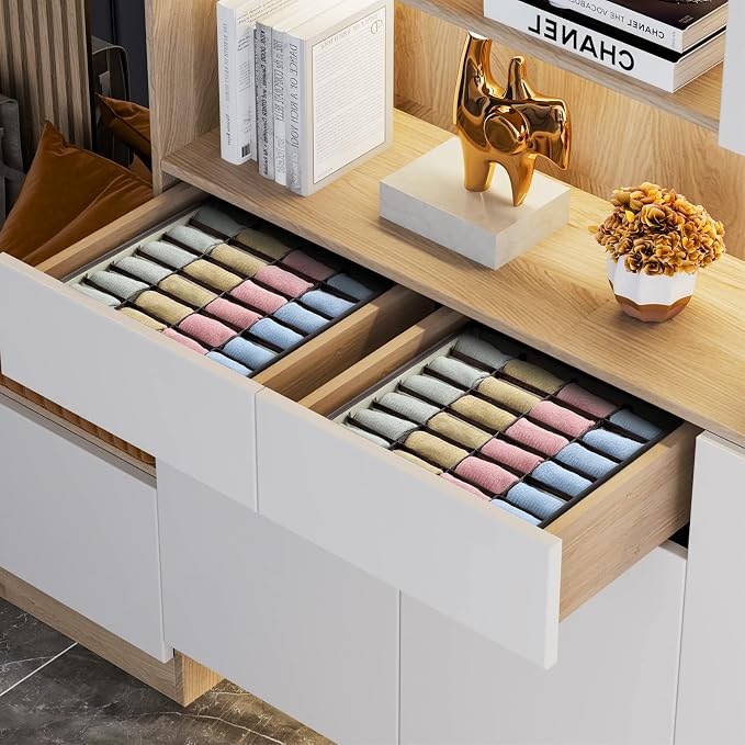 Joyoldelf Drawer Organizer 2 Packs, 24 Cell Collapsible Closet Cabinet Storage Boxes for Underwear, Socks, Bra, Handkerchiefs, Ties, Belts - Image 2