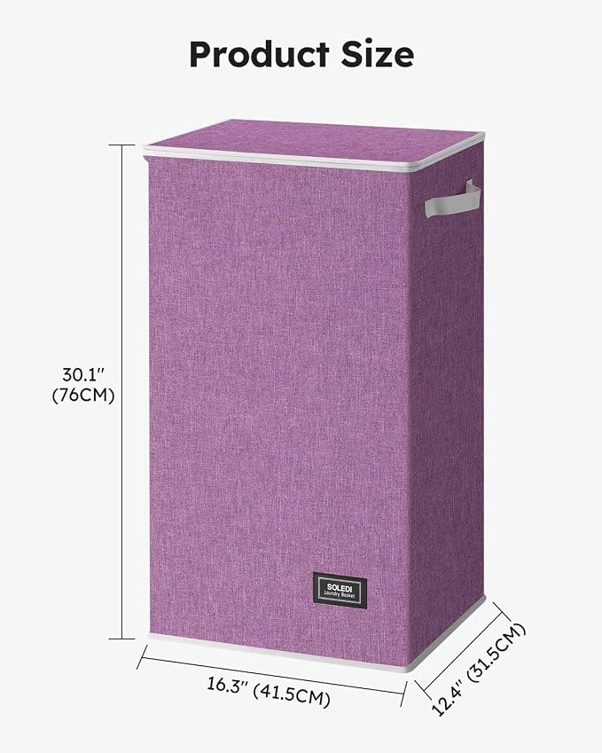 SOLEDI Laundry Hamper with Lid 100L Large & Tall Collapsible Laundry Basket, Clothes Hamper with Bag Removable Easy to Carry, Dirty Hampers for Bedroom, Bathroom, Dorm, College, Purple - Image 6