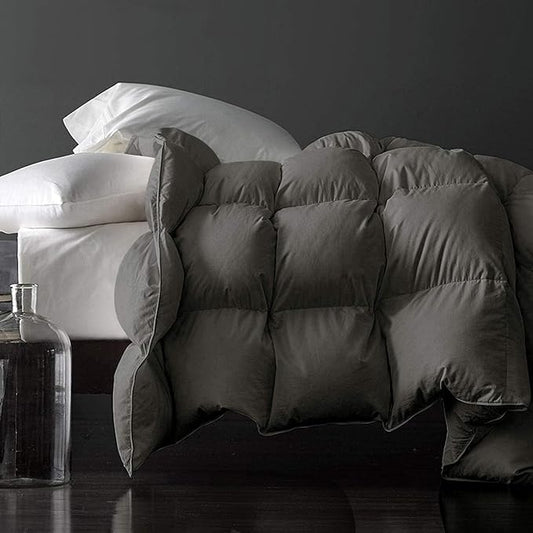 Royoliving Premium Feathers Down Duvet Insert Comforter Queen Size Charcoal Gray All Season Medium Warmth Grey 100% Cotton Cover with Corner Tabs (90x90, 50 oz)