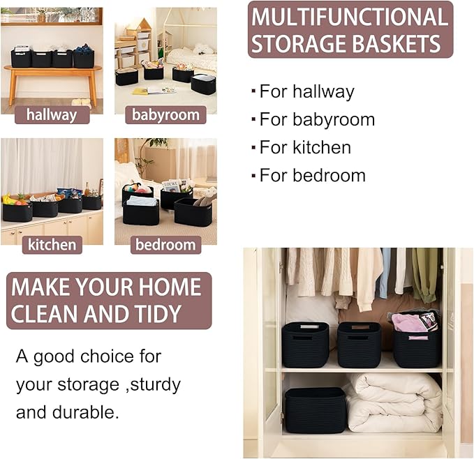 OIAHOMY 4 Pack Storage Baskets for Organizing, Cube Storage Bins for Shelves, Rectangle Storage Baskets With Handles, Woven Baskets for Storage, 12.7''Lx9''Wx7.8''H, Black - Image 6