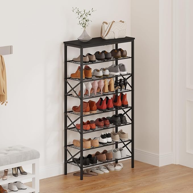YATINEY 8 Tier Shoe Rack, Large Capacity Shoe Storage Organizer Holds 32 Pairs, Sturdy and Stable, for Entryway, Hallway, Closet, Dorm Room, Black SS08BB - Image 2