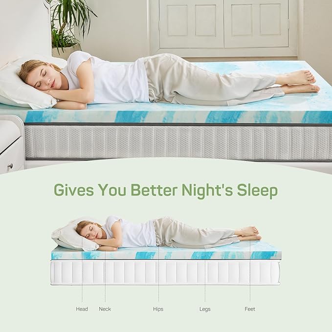 3 Inch Mattress Topper QueenSize, Gel Memory Foam Mattress Pad, CertiPUR-US Certified, Ventilated Bed Topper for Pressure Relief Back Pain, Blue