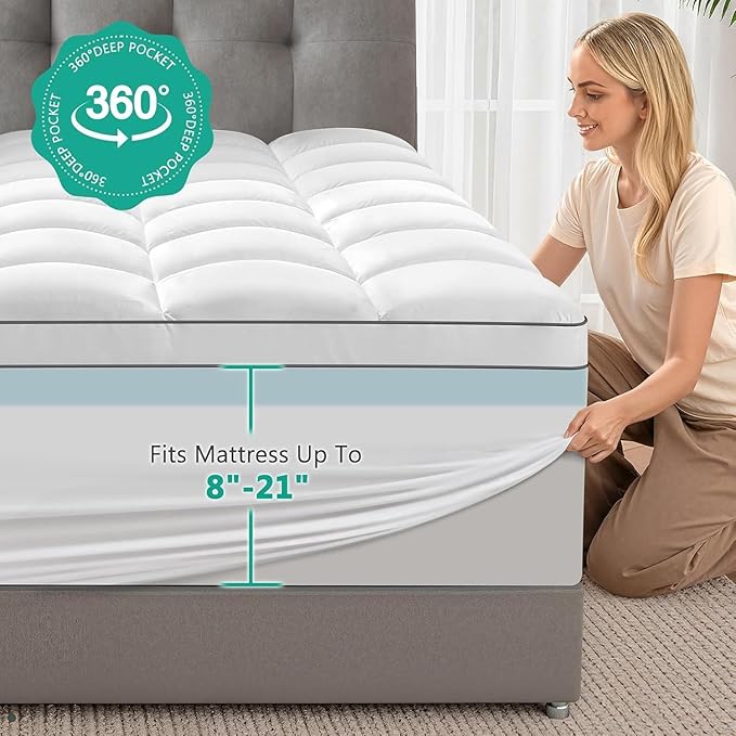 Dual Layer 4 Inch Memory Foam Mattress Topper Queen Size - 2 Inch Cooling Gel Memory Foam Plus 2 Inch Pillow Top Thick Mattress Pad - Pressure-Relieving Comfort