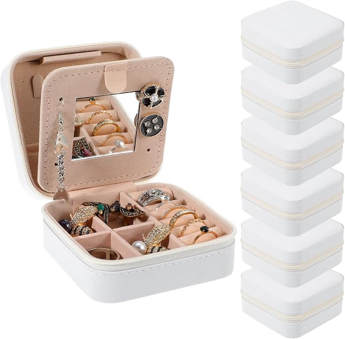 6Pcs PU Leather Small Travel Jewelry Case Organizer Storage, Bridesmaid Gifts Jewelry Box with Mirror for Women Girls by Unknown