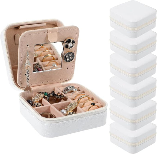 6Pcs PU Leather Small Travel Jewelry Case Organizer Storage, Bridesmaid Gifts Jewelry Box with Mirror for Women Girls by Unknown