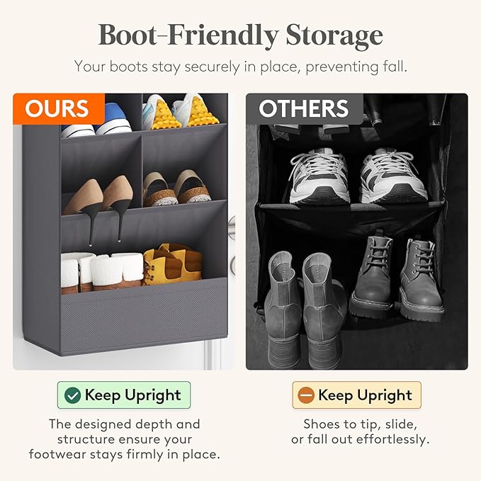 Lifewit 6 Tier Over the Door Shoe Organizer with 11 Large Deep Pockets, Fabric Hanging Shoes Shelf for Closet, Dorm Storage, Fit Up to 12 Pair Shoe Rack Holder for Sneakers, Boots, Gray - Image 4