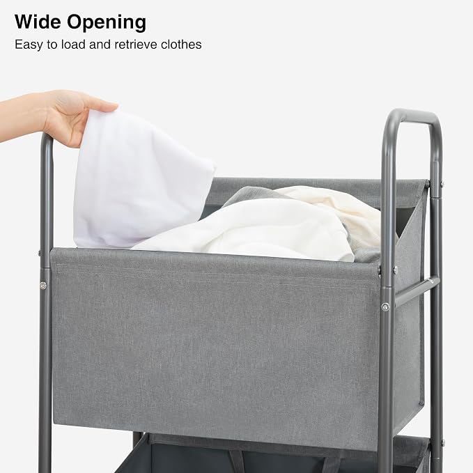 STO STO 3-Tier Vertical Rolling Laundry Hamper with Removable Bags, 120L Stackable Laundry Sorter Basket, Clothes Hamper with Wheels for Small Spaces, Closet, Bedroom, Bathroom, Laundry Room, Gray - Image 6