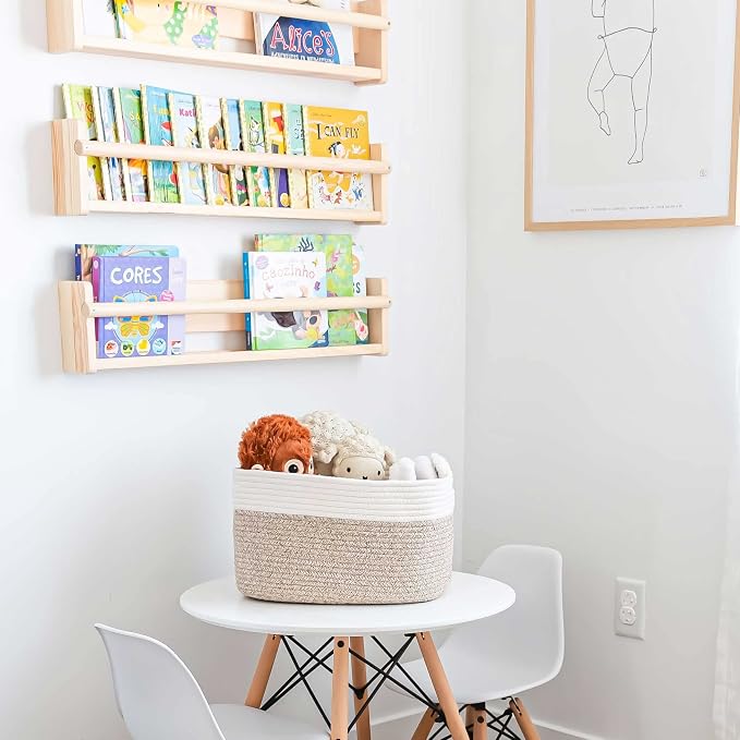 OrganiHaus Cotton Rope Basket for Shelf - Woven Storage Basket for Organizing, Closet & Toy Storage - Brown/Off-White - 15x9x10 - Image 5