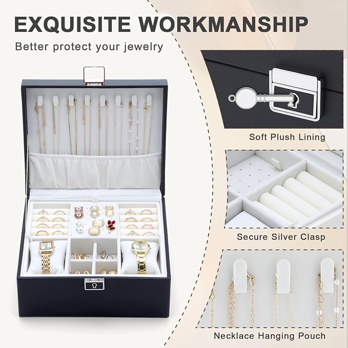 Jewelry Organizer Boxes for Women,Travel Jewelry Case, 2 Layers Removable Jewelry Box,Storage for Necklace, Bracelet, Earring,Rings,Jewelry Box Gifts for Women Girls - Image 4