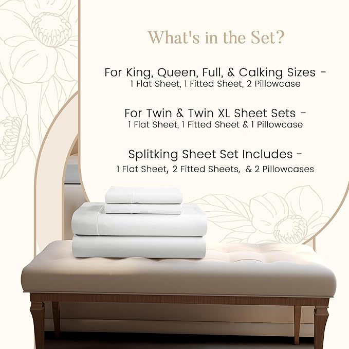 Egyptian Cotton Sheets Queen Size Bed Set, 800TC Deep Pocket Sheets Queen, All Season Soft Breathable Sateen Weave 4-Piece Sheet & Pillowcase Sets, Machine Wash & No Pill - Semolina