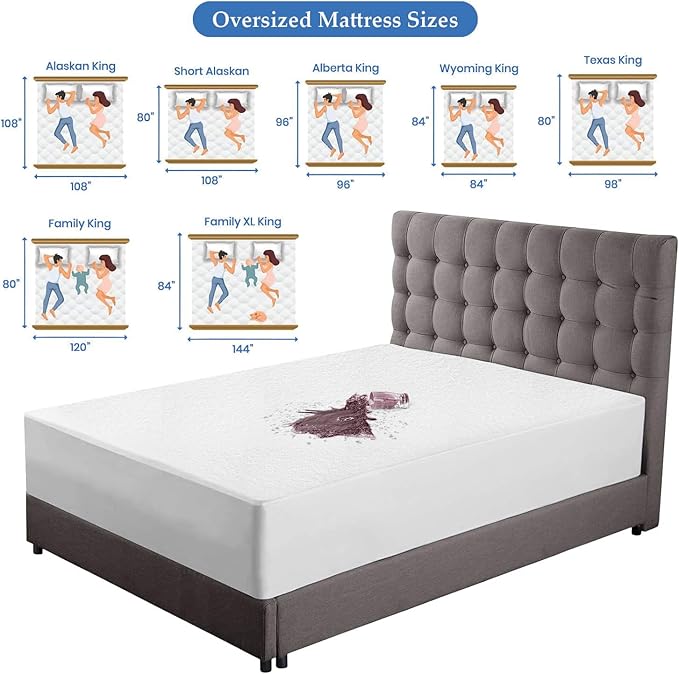 Comfort Beddings 100% Organic Cotton Mattress Protector Family XL Mattress Cover 250GSM, Waterproof, Noiseless Fitted Bed Cover Protector with 15" Deep Pocket