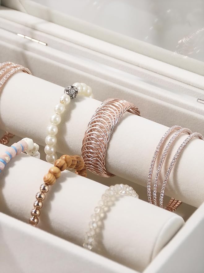 Bracelet Holder Organizer Box, Jewelry Storage Case with 2 Rods, Bangle Watch Display Tray for Women Girls (Beige) - Image 6