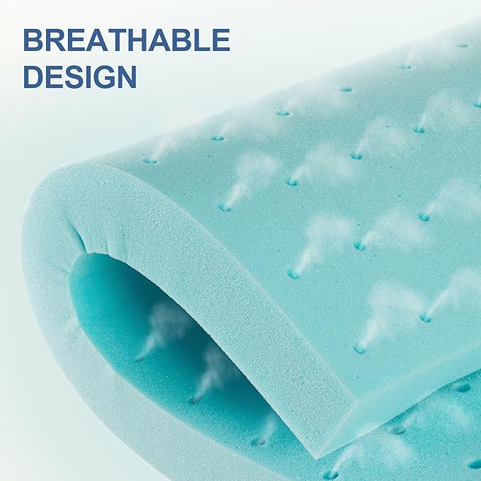 3 Inch Memory Foam Mattress Topper Twin, Mattress Pad Gel Infused Foam Bed Topper, Ventilated Soft Blue,Twin Size