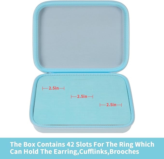 GWCASE Ring Organizer Storage Case - Jewelry Ring Display Collector Box with 42 Slots. Rings Tray Holder Showcase Fits for 50+ Rings, Earrings, Brooches and Cufflinks (Box Only)-Blue - Image 5