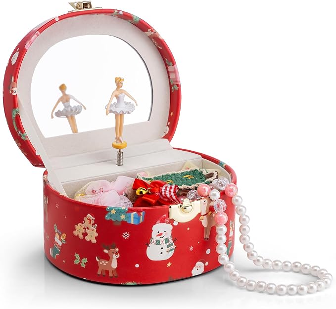 Vlando Christmas Gifts for Girl, Musical Jewelry Box for Girls, Small Kid Music Box with Ballerina for Party Bedroom Decor, Gifts for Girls Kids - Christmas Red by VLANDO