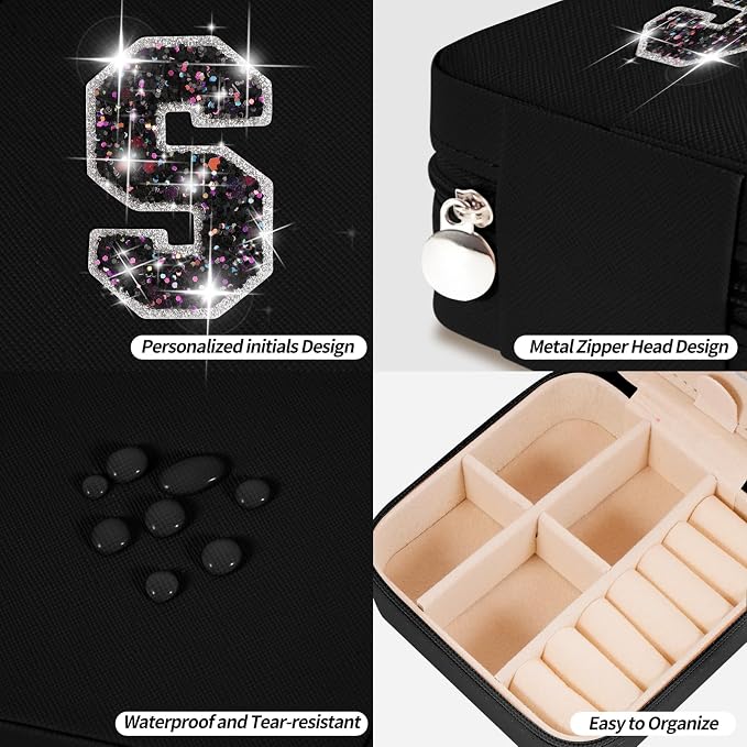 Uygafly Travel Jewelry Case - Personalized Jewelry Box for Women,Small Jewelry Organizer Cute Jewelry Organizers and Storage Aesthetic,Travel Essentials Birthday Gifts for Girls Women | Black,S - Image 4