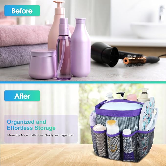 Attmu Mesh Shower Caddy Portable for College Dorm Room Camping Essentials, Shower Caddy Dorm with 9-Pockets, Large Capacity Hanging Basket Bathroom Bag for Toiletry, Swimming, Gym, Camp, Beach - Image 5