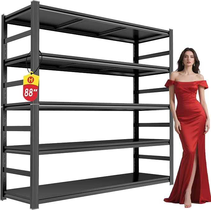 5-Tier Garage Shelving, 87''H*48''W*24''D Metal Storage Shelf ，2-in-1 Adjustable 3020 lbs Heavy Duty Unit Shelves, Upgraded Reinforced Double-Layer Columns for Basement Storehouse Pantry Rack by Beaunatixx