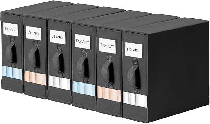 DIMJ Bed Sheet Organizers and Storage 6 Pack - Foldable Sheet Holder for Linen Bedding Storage Box for organization, Sheets Set Holder for Blanke, Towel (King & Queen Size), Black by DiMJ