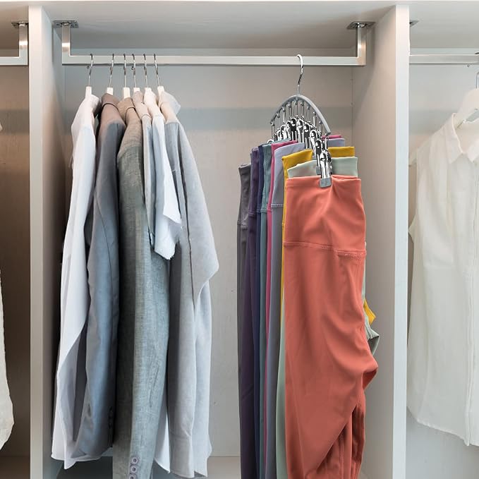 Volnamal Legging Organizer for Closet, Metal Yoga Pants Hanger w/Rubber Coated 2 Pack w/10 Clips Hold 20 Leggings, Hangers Space Saving Hanging Closet Organizer for Closet Organizers and Storage-Grey - Image 7
