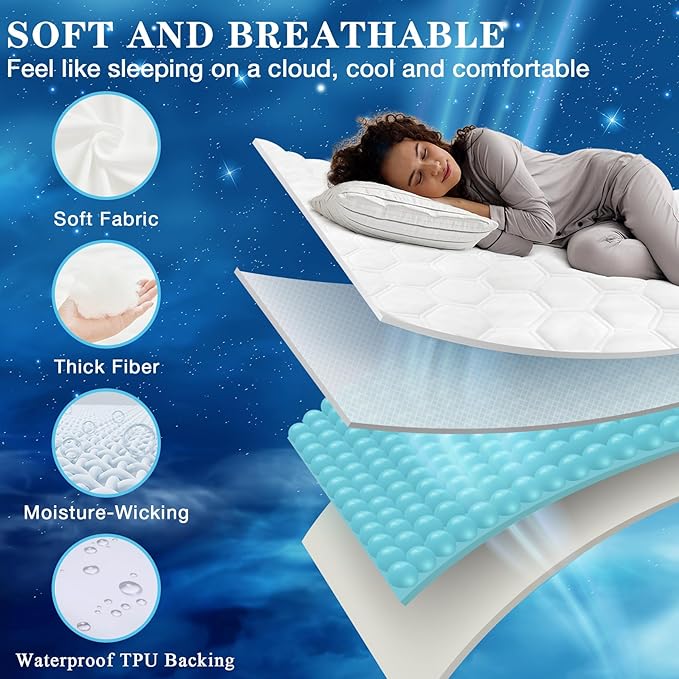 Twin Mattress Protector Waterproof, Incontinence Bed Pads Washable Waterproof Bed Cover Cooling Hypoallergenic Mattress Cover, Soft Breathable Quilted Mattress Pad with Deep Pockets to 21 inches