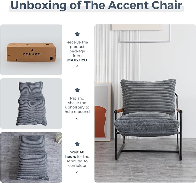 MAXYOYO Accent Chair, Sherpa Arm Chair for Living Room, Mid Century Modern Accent Chairs, Boucle Reading Bedroom Chair, Teddy Armchair, Wooden Arms Metal Frame