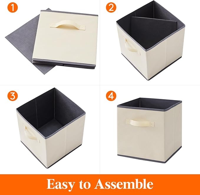 Lifewit Storage Cubes, Foldable Decorative Fabric Storage Baskets for Organizing Home Organizers with Handles for Shelves, Closet, 11 Inch Bins, 18L Beige, 12 Packs - Image 2