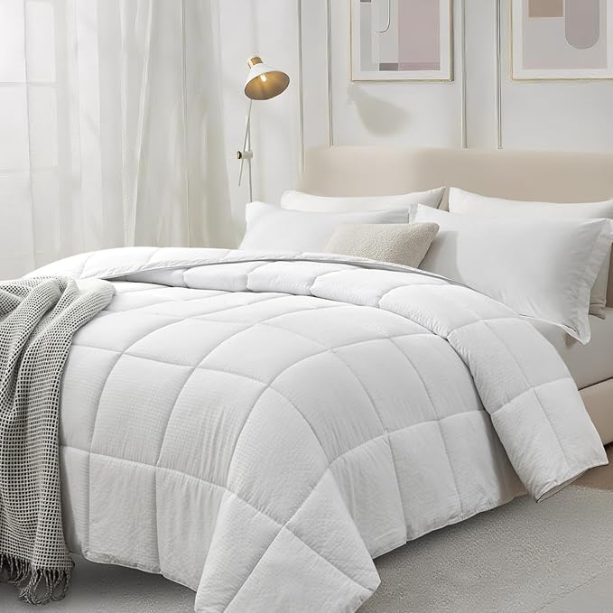 Homelike Moment Comforter King Size - White Duvet Insert Down Alternative Bed King Comforter, Lightweight Bedding Comforters Quilted Soft All Season with Coner Tabs White Square Embossed