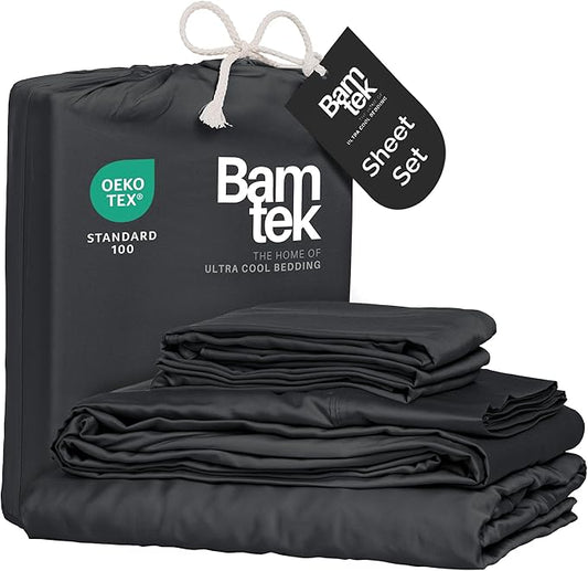 Viscose Bamboo Sheets King Size 4PC Set - Cooling Sheets for Hot Sleepers with Moisture Wicking Technology - Silky Soft 18 Inch Deep Pocket - Charcoal 76"x 80"