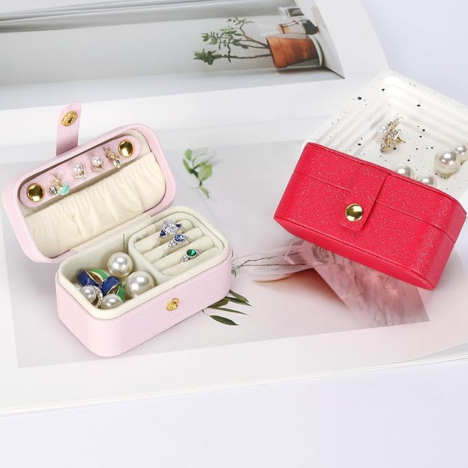 KUKUVR Small Travel Jewelry Box, Mini Jewelry Holder for Multiple Rings Necklace Earrings Lipstick, Portable Jewelry Storage Organizer Case with Removable Ring Slot (RED) - Image 7