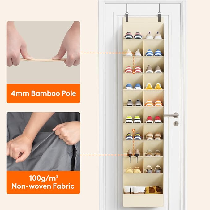 Lifewit 10 Tier Over the Door Shoe Organizer with 19 Large Deep Pockets, Fabric Hanging Shoes Shelf for Closet, Dorm Storage, Fit Up to 20 Pair Shoe Rack Holder for Sneakers, Boots, Beige - Image 5