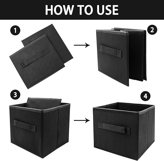 EBIGIC Kids Storage Bins 9.0"x7.5"x7.5" Small Size Fabirc Foldable Closet Toy Organizer Collapsible Cloth Black - Image 4