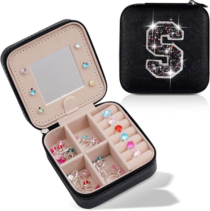 Uygafly Travel Jewelry Case - Personalized Jewelry Box for Women,Small Jewelry Organizer Cute Jewelry Organizers and Storage Aesthetic,Travel Essentials Birthday Gifts for Girls Women | Black,S by Uygafly