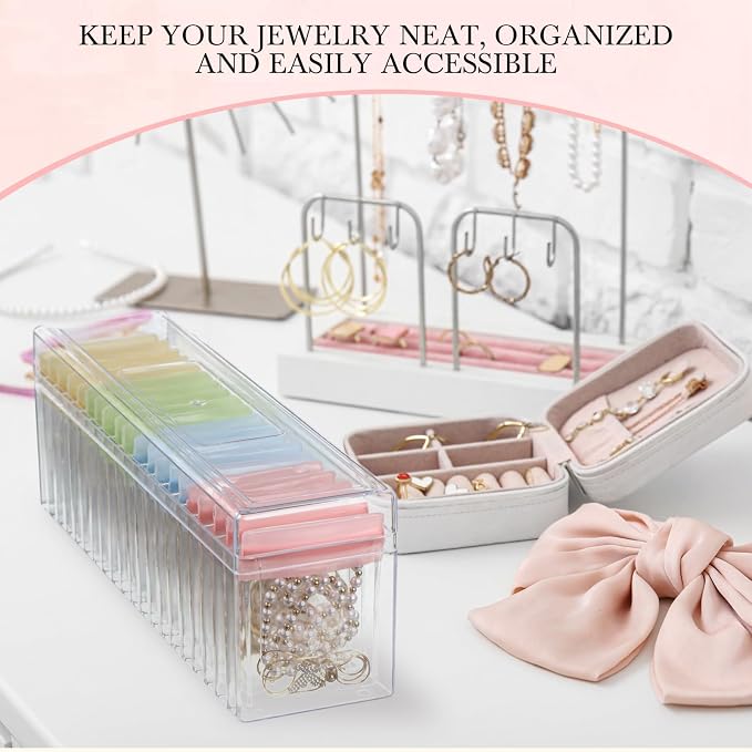 Kenning 42 Pcs Acrylic Jewelry Case Organizer, Clear Jewelry Organizers Holder with Portable Anti Tarnish Storage Bags for Rings, Earrings, Necklaces, Ideal Gifts for Women (Four Color Mixture) - Image 6