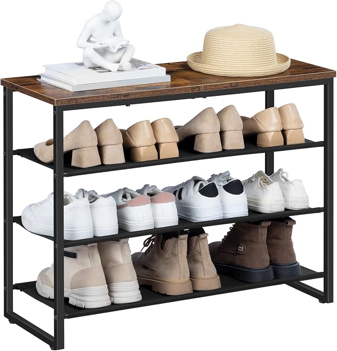 HOOBRO Shoe Rack, 4 Tier Shoe Storage Organizer with 3 Oxford Fabric Shelves and Top Panel, Holds 12-16 Pairs of Shoes for Entryway and Closet, Industrial, Rustic Brown BF47XJ01G1 - Image 8