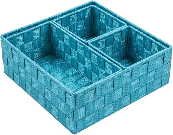 Posprica Woven Storage Baskets for Organizing, Small Black Baskets Cube Bin Container Tote Organizer Divider for Drawer, Closet, Shelf, Dresser, Set of 4(Aqua) by Posprica
