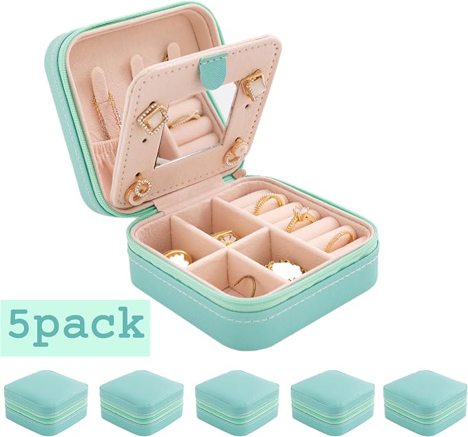 KElofoN Jewelry Organizer Box for Girls Women with Mirror - Small Travel Case (Blue-5) - Image 2