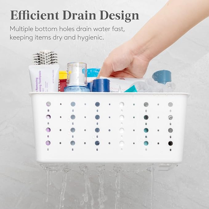 Lifewit Shower Caddy Portable, Cleaning Supplies Caddy Organizer with Handle and Adjustable Dividers, Plastic Shower Basket for Dorm Room Essentials, College, Bathroom, White, 1 Pack - Image 5