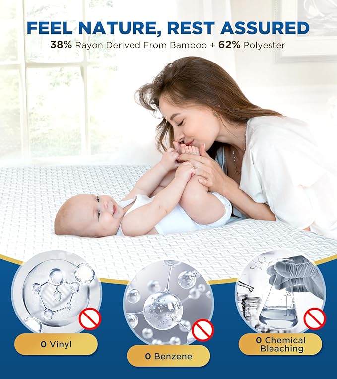 Premium 100% Waterproof Cal King Mattress Protector Breathable Cooling 3D Air Fabric Mattress Cover Smooth Soft Hypoallergenic Noiseless Bed Cover Machine Washable Vinyl Free 8-21'' Deep Pocket