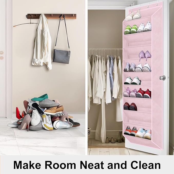 SLEEPING LAMB Over The Door Shoe Organizer for Closet, Kids Sneaker Storage for Hanging Shoe Rack for Door with Large Deep Pockets for Toddler, Girl, Baby Room Decor, Pink - Image 5
