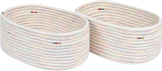 CubesLand Small Woven Baskets,Cute Baskets or Shelf Set 2,Cube Organizer Basket Bin,Soft Toys Storage Basket,Baby Nursery Basket Bin,Home Decor 12"D x 8"W x 5"H Rainbow Stitches by CubesLand