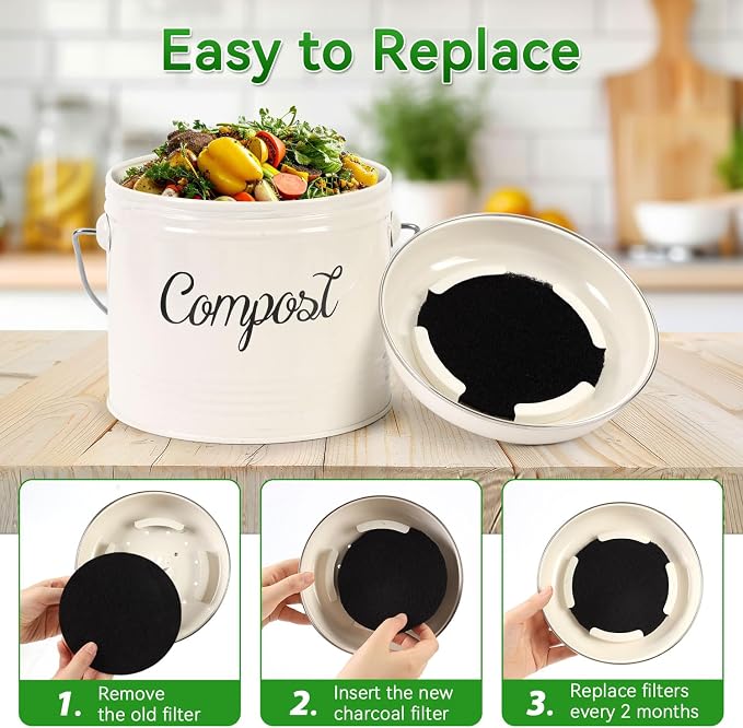 10 Pack Charcoal Filters for Compost Bucket, Compost Filters for Countertop Bin, Odor-Absorbing Activated Charcoal Replacement for Kitchen, Home Bucket Compost Bin Refill, 6.7 Inch - Image 6