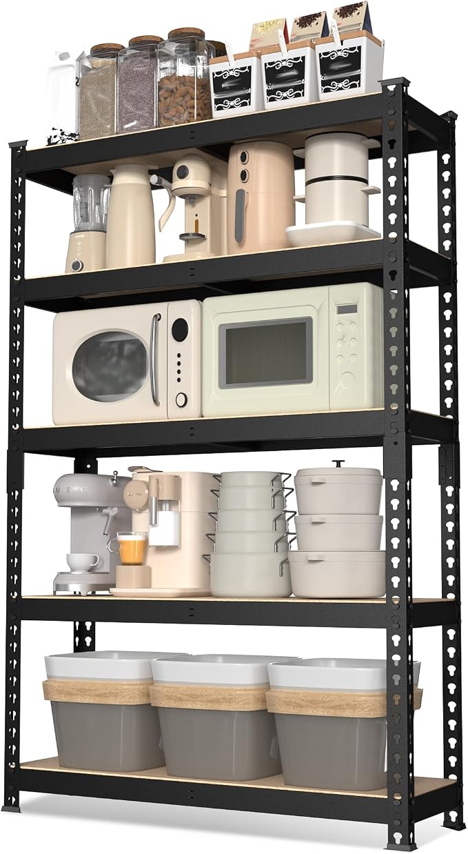 WORKPRO 5-Tier Steel Shelving Unit-Black, 27-2/5"W x 11-7/10"D x 60" H, Adjustable Storage Rack, Heavy Duty Shelf with MDF Board, 1650 lbs Load Capacity (Total) for Garage, Basement, Kitchen by WORKPRO