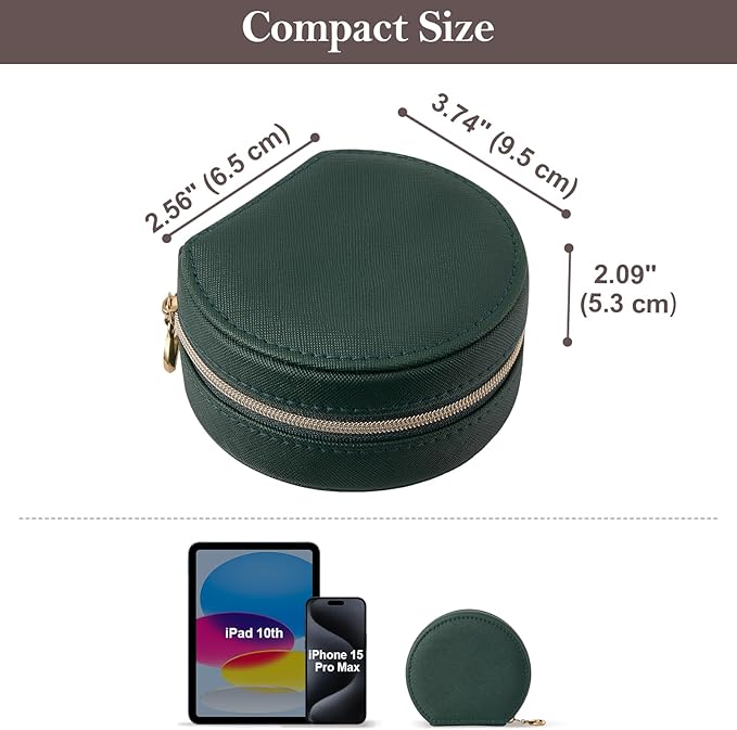 ProCase Travel Size Jewelry Box, Mini Portable Seashell-Shaped Jewelry Case with Mirror, 2 Layer Organizer in PU Leather for Women -Emerald - Image 6