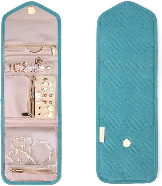 BAGSMART Travel Jewelry Organizer Case Foldable Jewelry Roll for Journey Rings, Necklaces, Earrings, Bracelets,Mini,Teal - Image 8