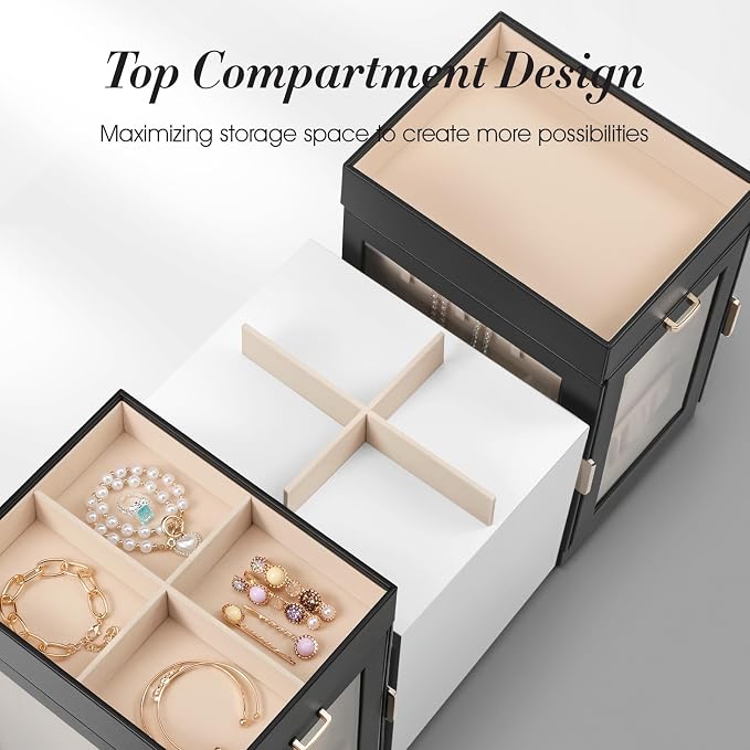 TidyStash 360° Rotating Jewelry Organizers and Storage, Large Jewelry Boxes for Women Necklace, Ring Earring Storage, Vertical Accessory Organizers and Storage, Black - Image 4