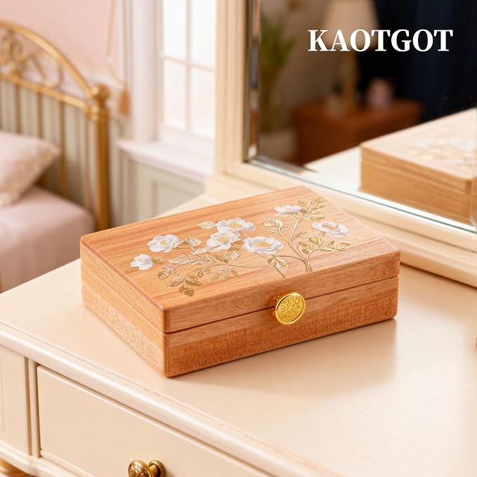 Travel Jewelry Case Small Wood Jewelry Organizer Jewelry Box for Women (Pine Wood Print A) - Image 6