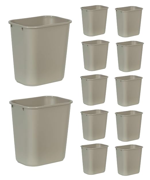 Rubbermaid Commercial Products Wastebasket/Trash Can, 7-Gallon/28-Quart, Beige, Plastic, for Bedroom/Bathroom/Office, Fits Under Desk/Sink, Pack of 12 by RubbermaidCommercialProducts