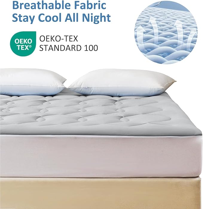 Queen Size Cooling Mattress Pad Waterproof Mattress Topper for Hot Sleepers - Soft Breathable Mattress Cover with 8"-21" Deep Pocket (60×80",Gray)