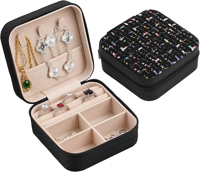 Travel Essentials: Stylish Portable Mini jewelry box, Travel jewelry organizer, Travel jewelry case. Portable jewelry case for travel. Thank you gifts for women, Birthday gifts for girls. (black) by Unknown